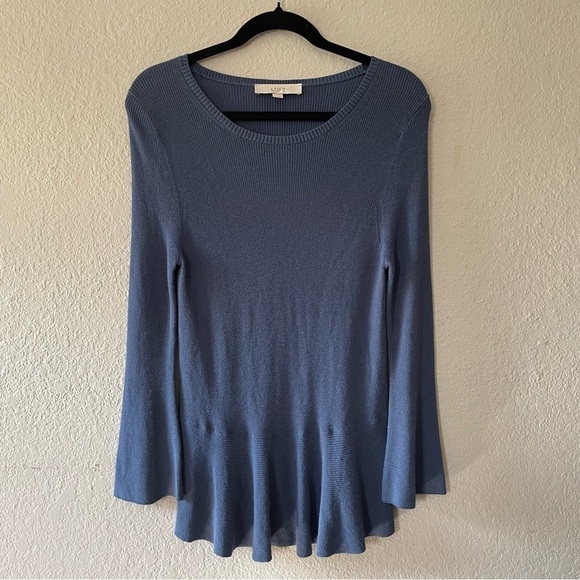 Loft woman's blue long sleeve knit top size S flared feminine hem stretchy - Picture 8 of 10